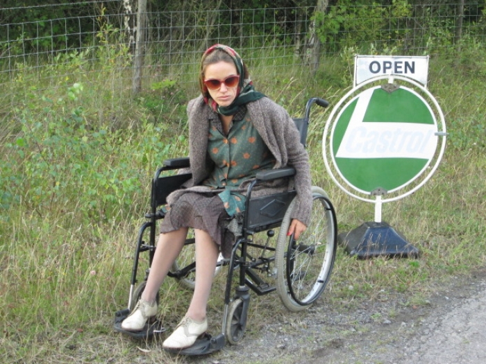 Open closed forecourt sign used in feature film