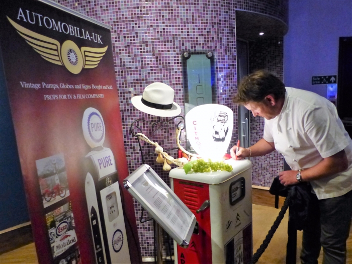 James Martin 2CV pump being signed at his Manchester restaurant 