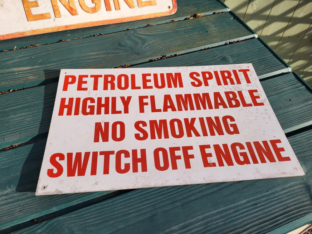 original service station sign Warning 