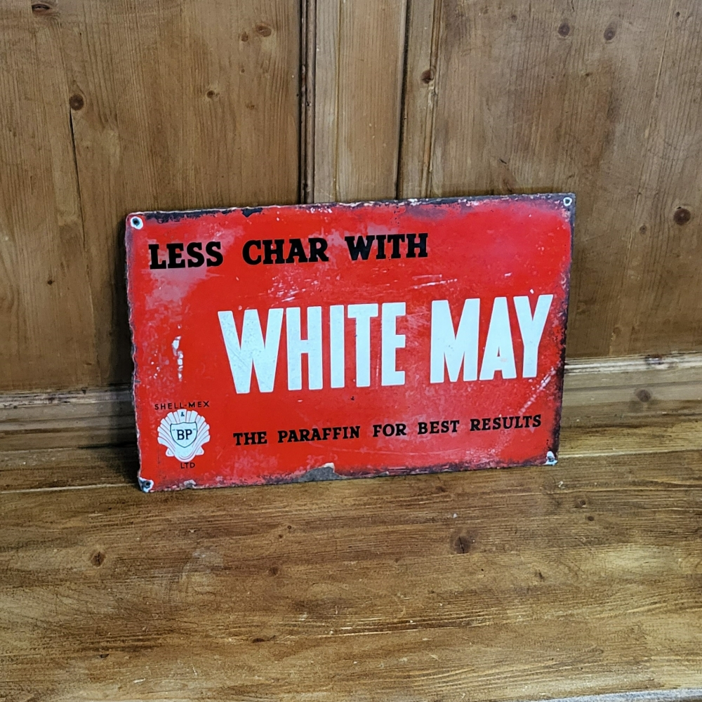 A BP paraffin White and May enamel sign 18 x 12 inches