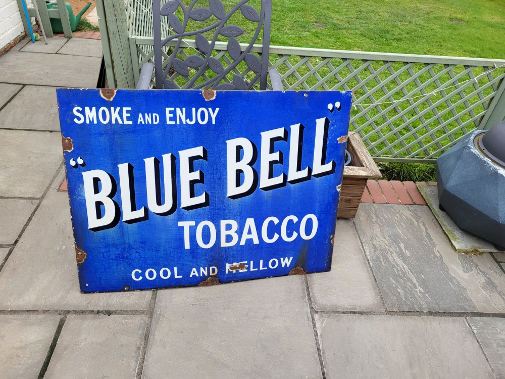 BLUE BELL tobacco sign enamel ORIGINAL 40 x 30 inch  great sign