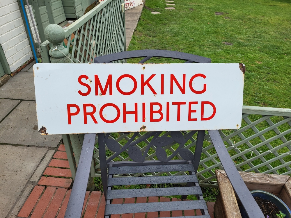 SMOKING PROHIBITED Original forecourt sign enamel 36 x 12 inches 