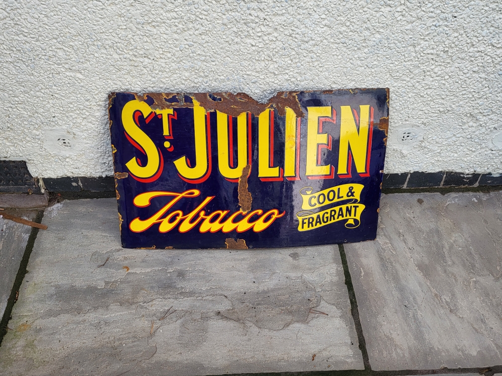 A St Julien  tobacco sign ORIGINAL enamel 30 x 18  inch 