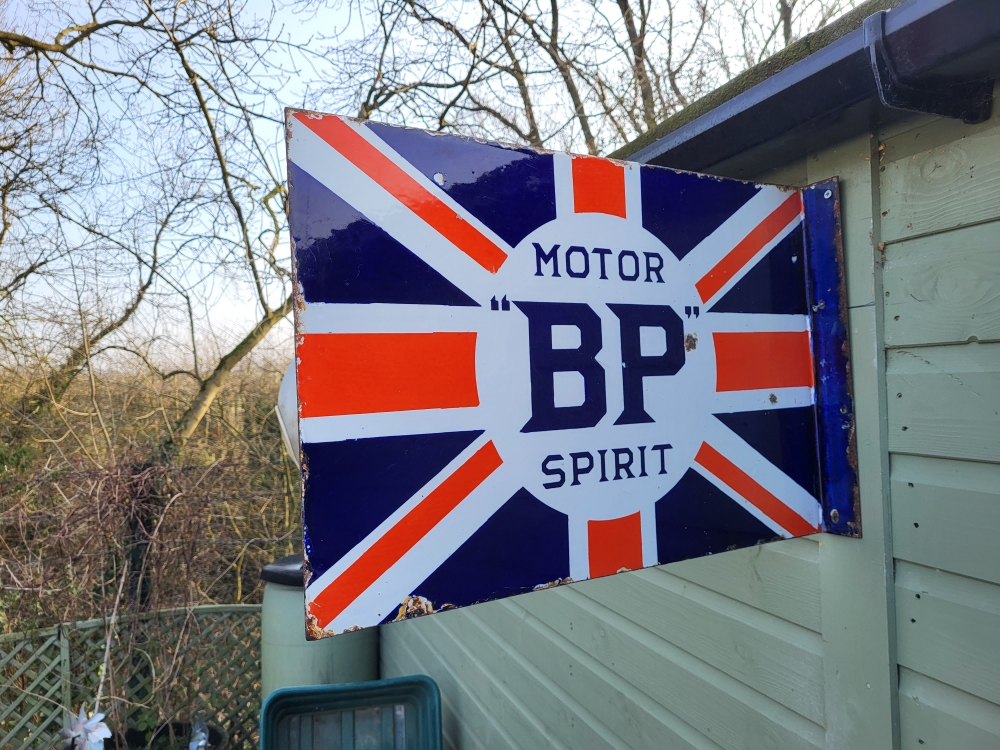 BP Union Jack double sided ENAMELwall mount STUNNING ! ORIGINAL !
