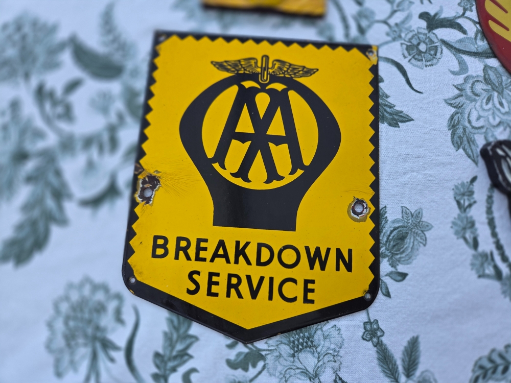 AA breakdown service ENAMEL sign  9 x 7 inches